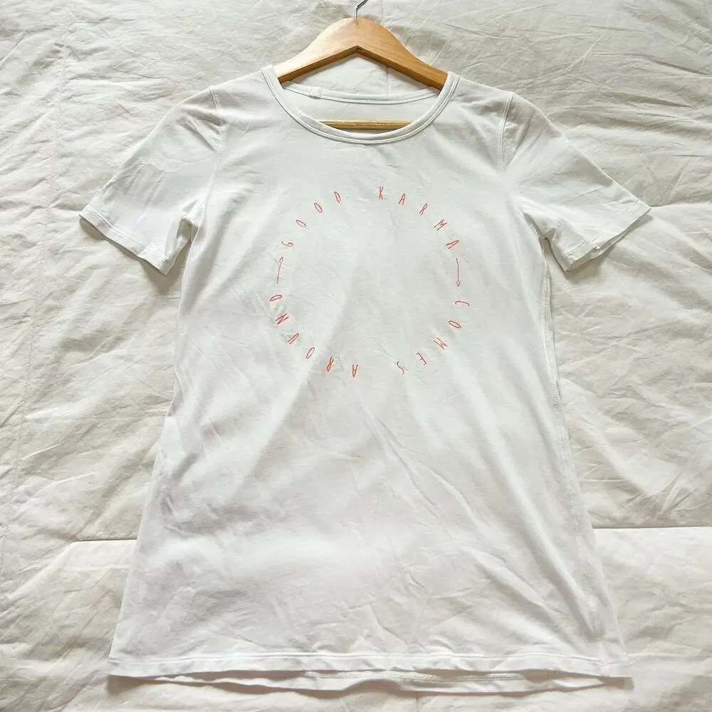 Lululemon Love Crew Expression Tee White “Good Karma” Graphic Women’s Size 4